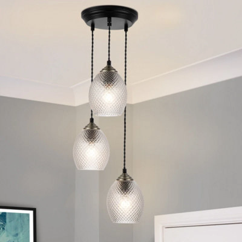 Image of Cosylyte Lorne 3 Light Modern Faceted Glass Pendant Light - Matt Black Base