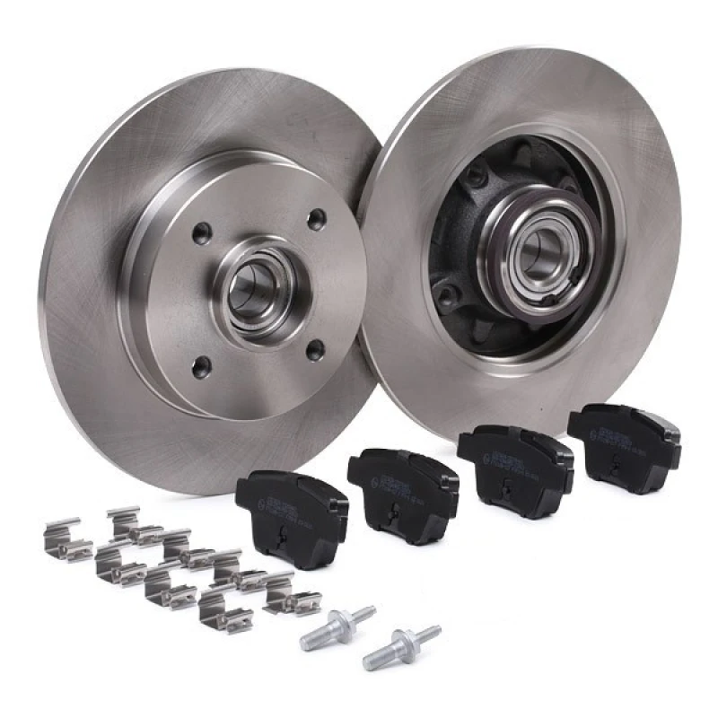 Image of RIDEX 3405B1489 Brake disc and pads set Rear Axle, Brake Disc Type: Solid, excl. wear warning contact, with integrated magnetic sensor ring Brake Set