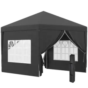 image of Outsunny 3 x 3 Meters Pop Up Water Resistant Gazebo Wedding Camping Party Tent Canopy Marquee with Carry Bag and 2 Windows, Black