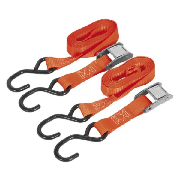 image of Sealey TD05025CS Cam Buckle Tie Down 25mm x 2.5mtr Webbing S Hooks 500kg Load