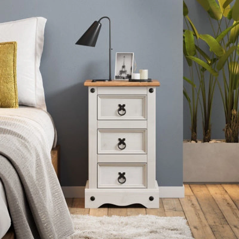 Image of MERCERS FURNITURE Corona White Narrow 3 Drawer Bedside WHTWAX109