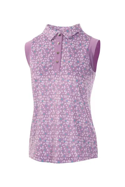 Island Green Floral All Over Print Sleeveless Polo Shirt Purple