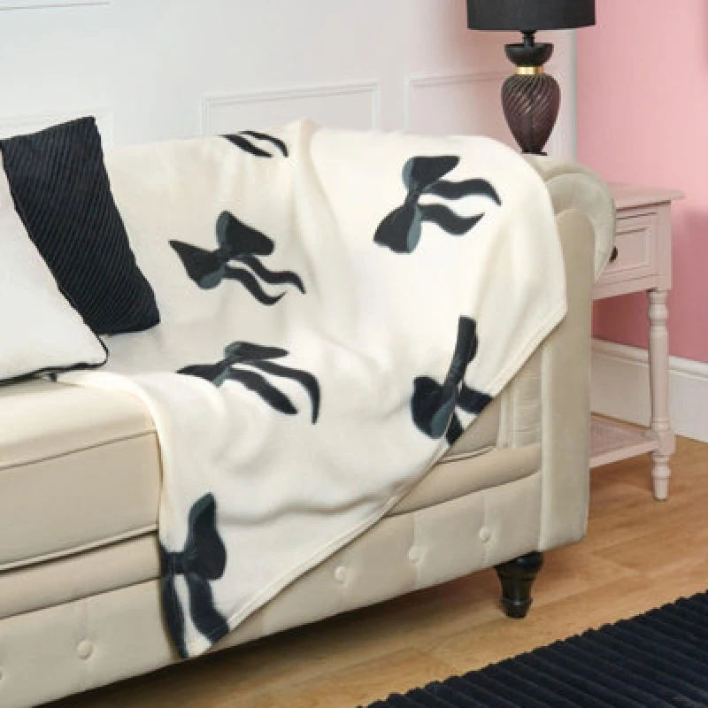 Image of OHS OHS Bows Polar Fleece Soft Warm Throw Blanket in Black Size: 120cm x 150cm Black 120cm x 150cm Unisex 5027434227051