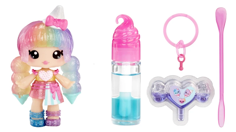 Image of Yummiland Lip Gloss Doll: Mystery Color Change - Stephie Snowcone - Includes 1 Doll DIY Lip Gloss + Removable Keychain Cosmetic Play Collectible S