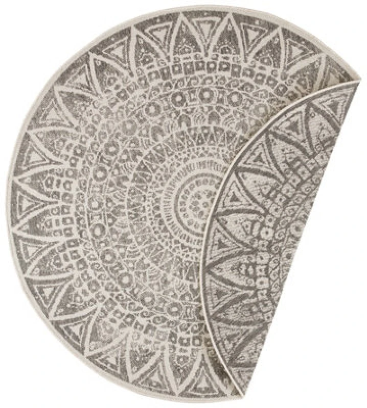 Image of The Rugs Lilja Vintage Round Rug Indoor Outdoor Reversible Durable Easy Care In Grey