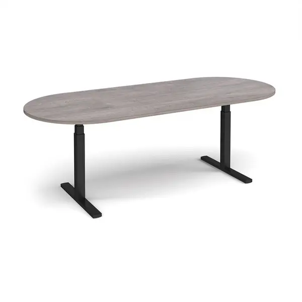 Image of Elev8 Touch D - End Sit Stand Office Boardroom Table - Grey Oak - Black Frame