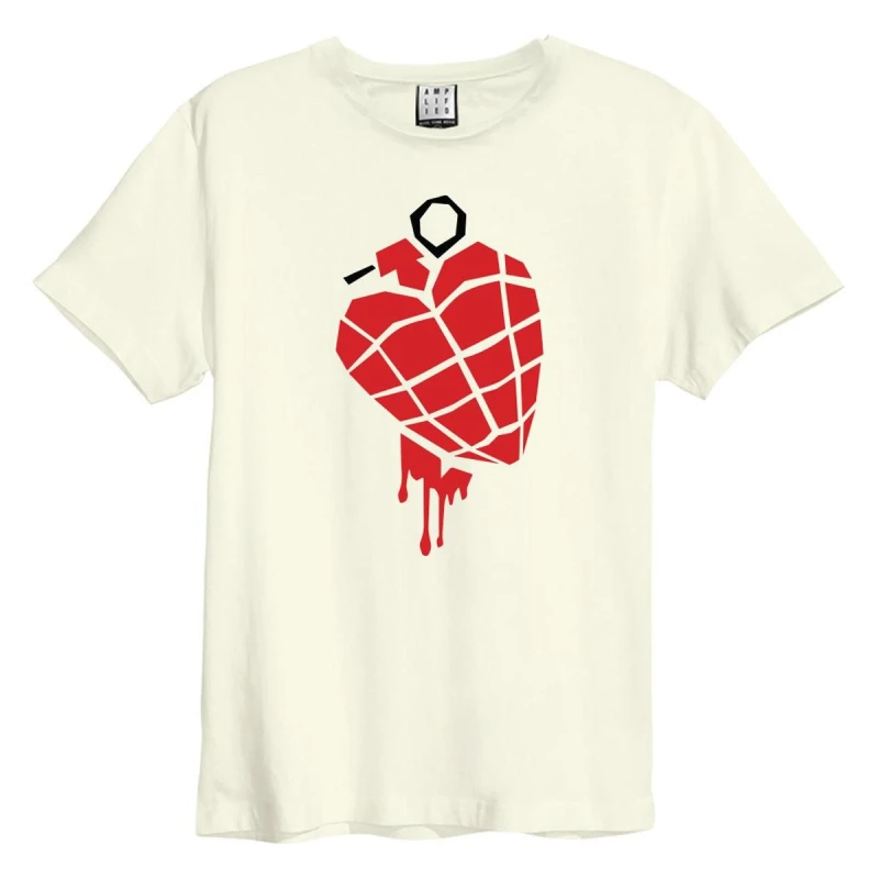 Image of Amplified Amplified Men American Idiot Heart Grenade Green Day Vintage T-Shirt in White Size: Small White S Male 5063470956920