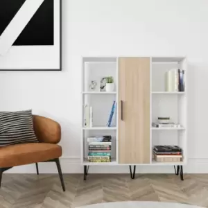 Image of Decorotika - Peoria Multipurpose Standard Bookcase Bookshelf Shelving Unit Display Unit With Cabinet - White / Oak - White / Oak