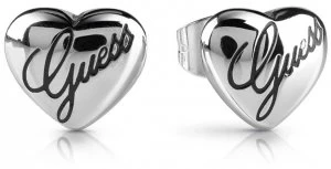 image of Guess Never Without You Logo Heart Stud Earrings Silver Jewellery