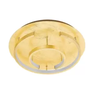 Image of Flush Ceiling Light Colour Gold Coloured Shade White Plastic Bulb LED 18W