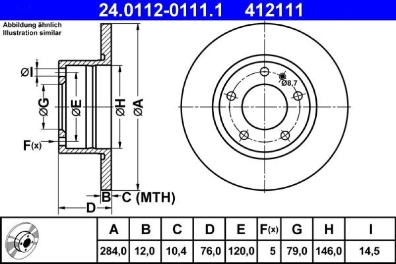 Image of ATE 24.0112-0111.1 Brake disc solid Brake Disc (82)