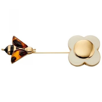 image of Ladies Orla Kiely Gold Plated Bee & Flower Pin Brooch