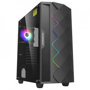 image of GameMax Black Diamond Mid Tower 1 x USB 3.0 / 1 x USB 2.0 Tempered Glass Side Window Panel Black Case with Addressable RGB LED Lighting & Fan