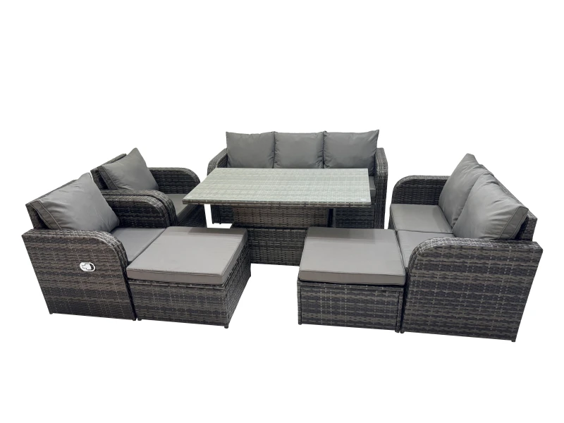 Image of Fimous Rattan Garden Furniture Dining Set 9-seater with Big Footstool in Dark Grey Dark Grey Unisex