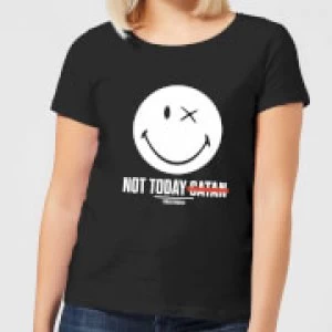 Image of Smiley World Slogan Not Today Satan Womens T-Shirt - Black - XXL
