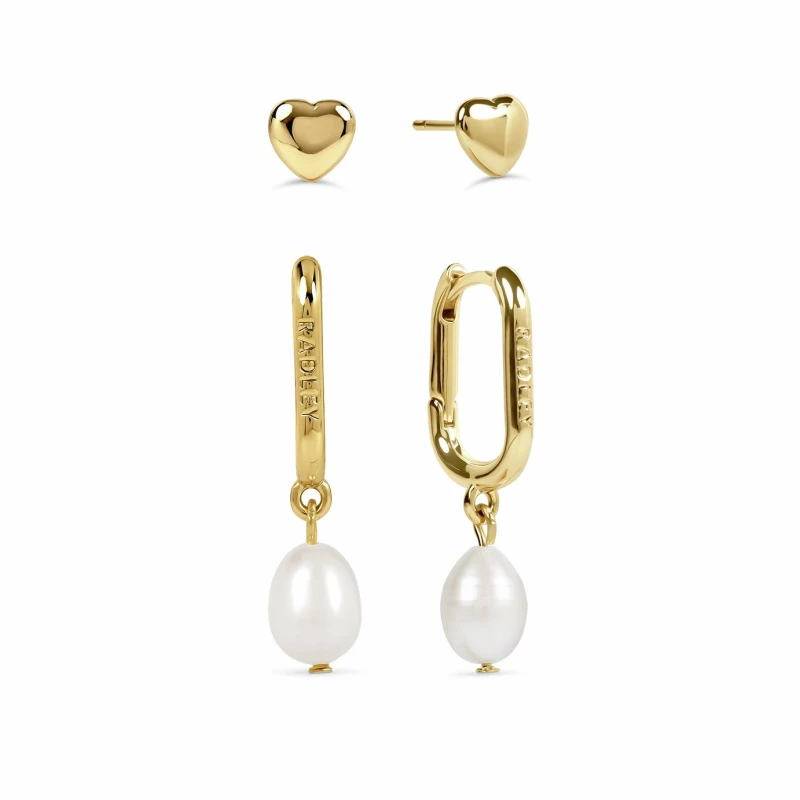 Image of Radley 18ct Gold Plated Heart Stud and Pearl Huggie Earrings