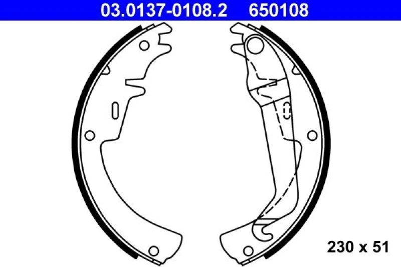 Image of ATE 03.0137-0108.2 Brake Shoes with lever Brake Shoe Set (70)