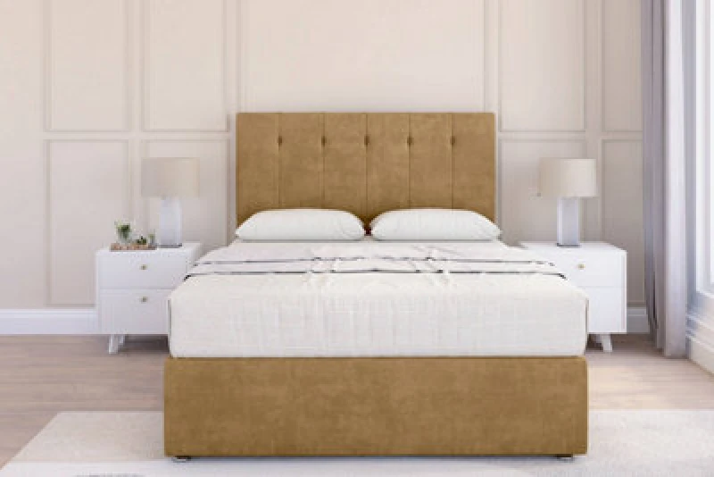 Image of Sloomy Highbury Mink Plush Divan Bed Base No Drawers - 26" Strutted Headboard 2'6 Small Single