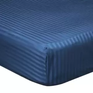 image of Belledorm 540 Thread Count Satin Stripe Extra Deep Fitted Sheet (Double) (Navy)