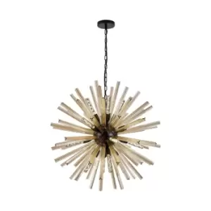 image of Hornby 16 Light E27, Round Ceiling Pendant Matt Black, Champagne Gold Glass