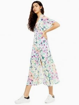 Image of Topshop V Neck Print Angel Midi Dress - Multi, Size 8, Women
