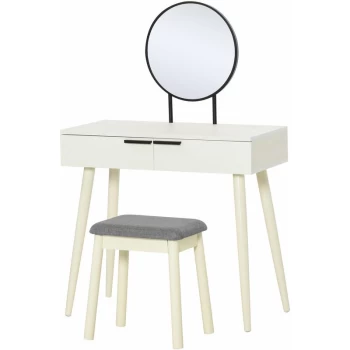 Image of Dressing Table Vanity Set Make Up Desk with Round Mirror & Stool White - Homcom