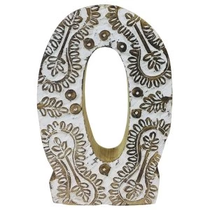 Image of Letter O Hand Carved Wooden White Flower