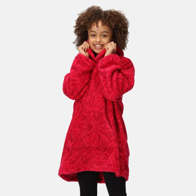 Image of Regatta Girls Cosy Borg Fleece Poncho 3-4 Years - Chest 55-57cm (Height 98-104cm) Pink Potion Zebra RKA404G-HX9-3