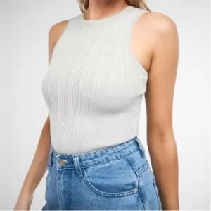 Image of Missguided Recycled Racer Neck Rib Knit Bodysuit - Grey