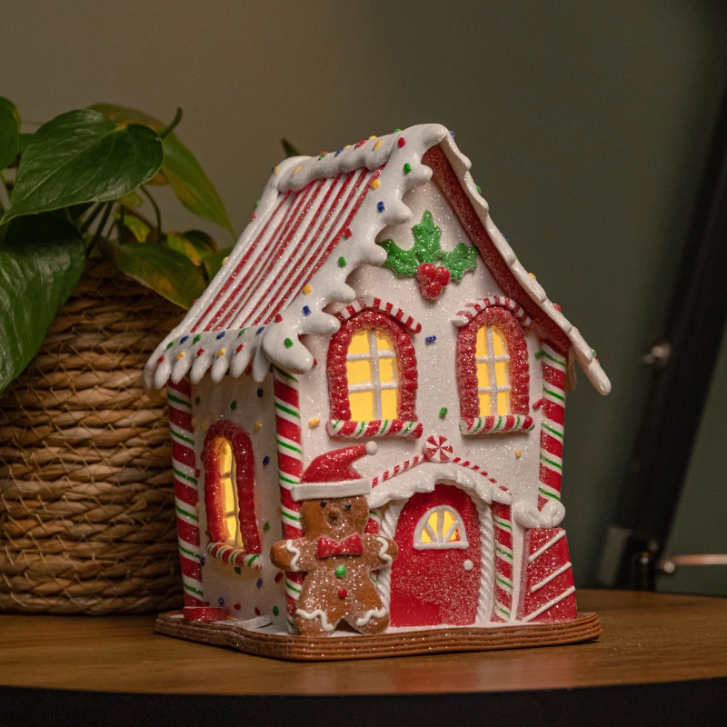 Image of 20cm Battery Operated Light up Gingerbread Candy Cabin with Warm White LEDs