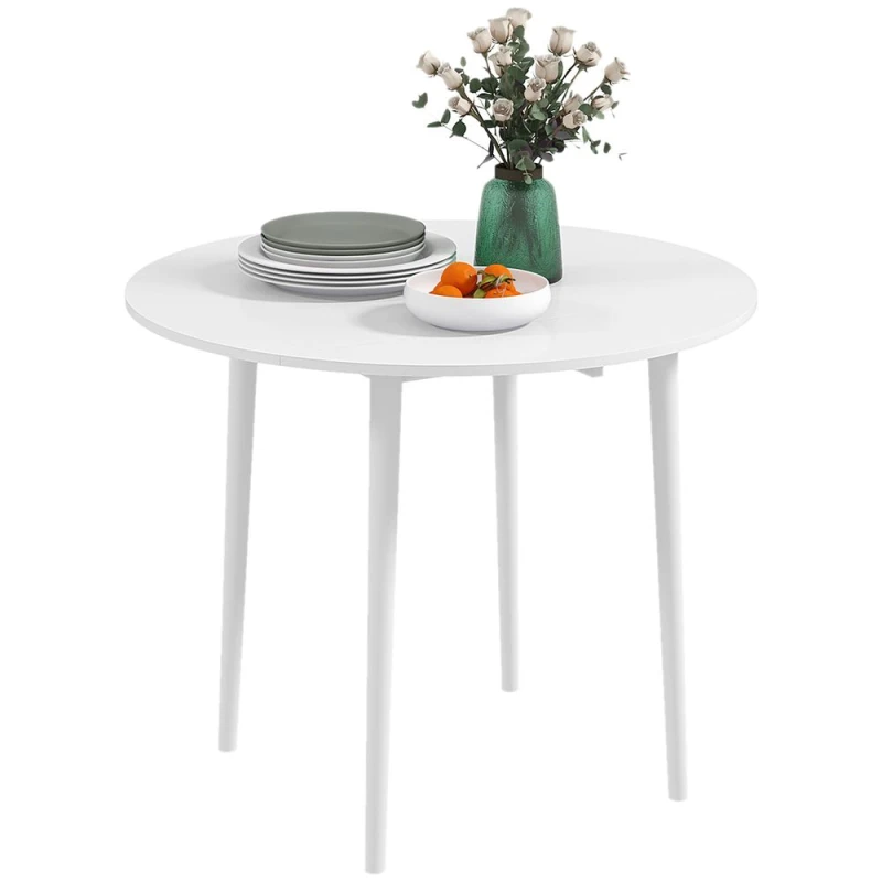 Image of HOMCOM Folding Dining Table for 4, Round Drop Leaf Table, Modern Space Saving Small Kitchen Table with Wood Legs for Dining Room Yellow