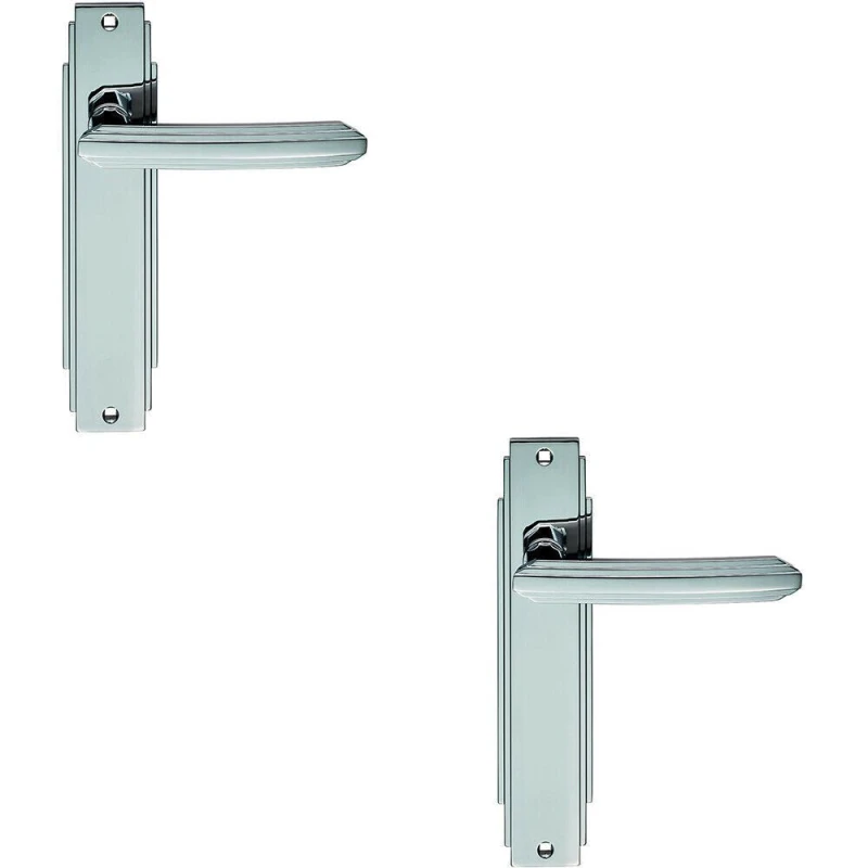 Image of Loops 2x PAIR Line Detailed Handle on Latch Backplate 205 x 45mm Polished Chrome Multi