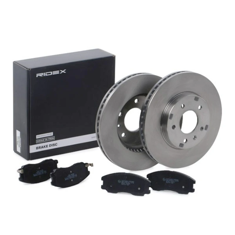 Image of RIDEX 3405B0428 Brake disc and pads set Front Axle, Brake Disc Type: Vented Brake Set,disc brakes (3405)