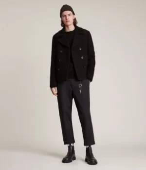 Image of AllSaints Mens Eds Wool Blend Peacoat, Black, Size: 44