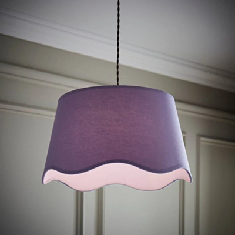 Image of ValueLights ValueLights Mabel Linen Large 30cm Scallop Edge with Trim Lamp Shade with Bulb in Lilac Lilac One Size Unisex 5059406069864