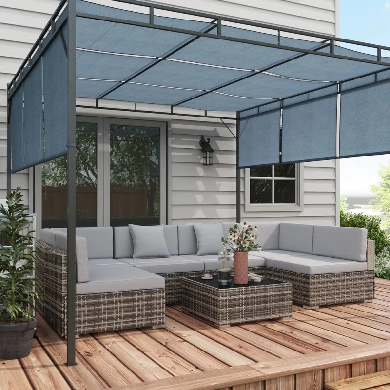 Image of Outsunny 7pc Rattan Corner Sofa Set w/ Cushions - Grey 860-027V71GG