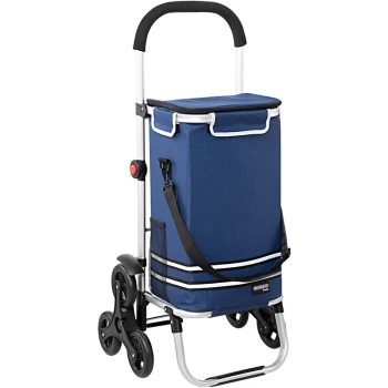 image of 2in1 Shopping Trolley 30 kg 66lbs Foldable Removable Bag 6 Rolls Cooling Bag Shopping Cart Aid Stair Climber Blue - Monzana