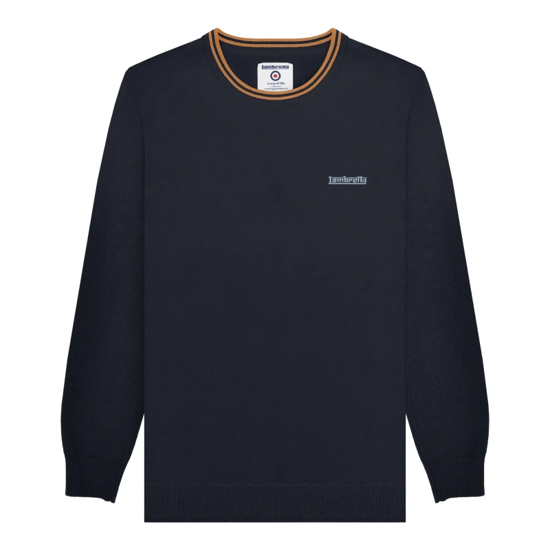 Image of Lambretta Lambretta Men Knitted Tipped Jumper in Mid Navy Size: Medium Mid Navy M Male 5063703655040