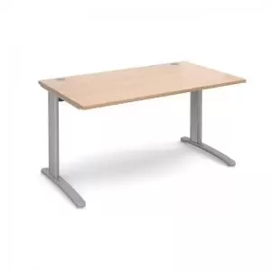 Image of TR10 straight desk 1400mm x 800mm - silver frame and beech top