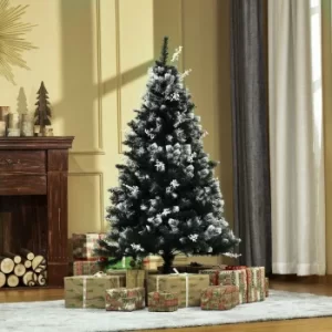 image of Christmas Time 5FT Artificial Snow Dipped Christmas Tree Xmas Pencil Tree Holiday Dark Green