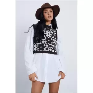 Image of I Saw It First Brown Flower Jacquard Cropped Knitted Vest - Brown