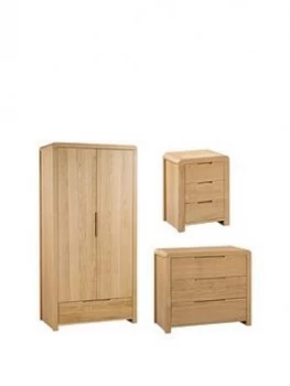 Julian Bowen Newman Curve 4 Piece Package - 2 Door Wardrobe, 3 Drawer Chest And 2 Bedside Tables