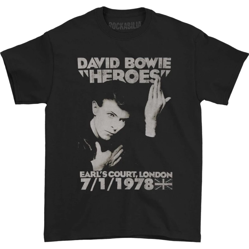 Image of David Bowie Mens Heroes Earls Court T-Shirt in Black Size: Large Black Male L