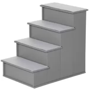 Image of Pawhut 4-Step Wooden Pet Stairs For Dogs W/ Soft Plush Cushion - Grey