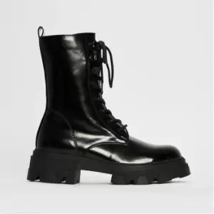 Missguided Patent Lace Up Chunky Sole Ankle Boots - Black