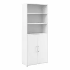 Image of Prima Bookcase 5 Shelves With 2 Doors In White