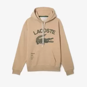 Image of Lacoste Mens Loose Fit Crocodile Hooded Sweatshirt Size 3 - S Beige