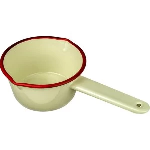 image of Enamel Milk Pan 14cm Cream with Red Trim