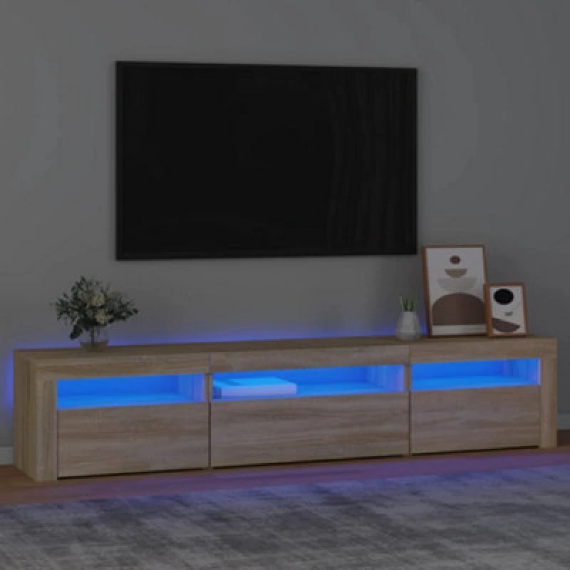 Image of vidaXL TV Cabinet with LED Lights Sonoma Oak 195x35x40 cm, Brown 3152740