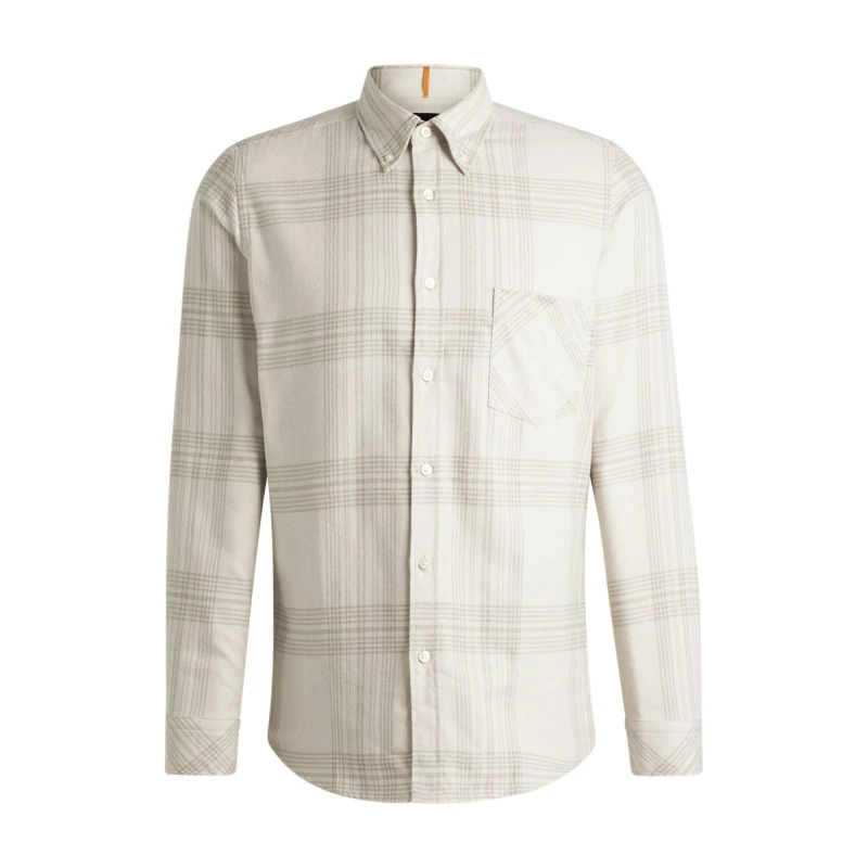 Image of Boss Mens Rickert M Orange Long Sleeve Patterned Shirt Light Beige 273 male S